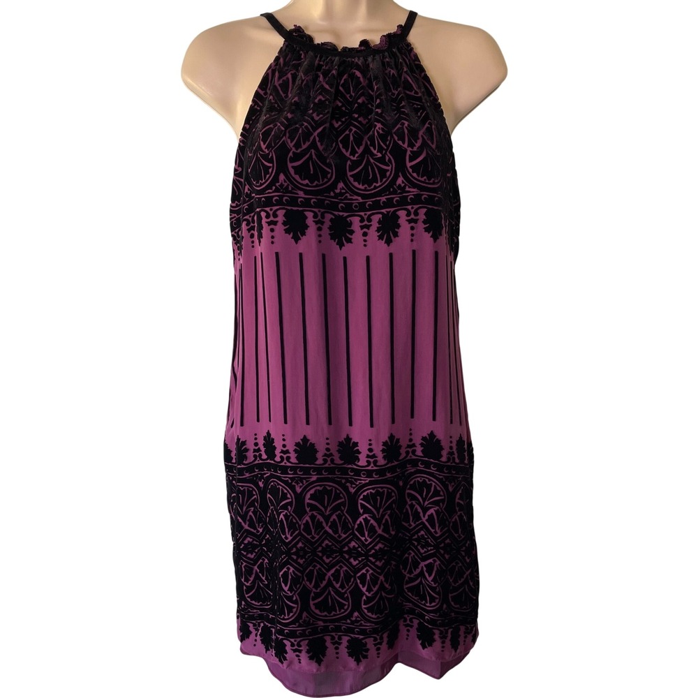 Max Studio Specialty Products Dress Size S Purple Black Velvet Silk Halter Y2K